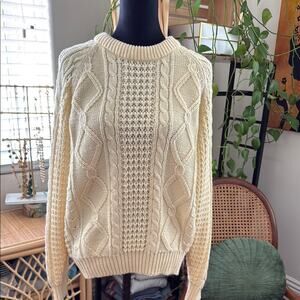 Vintage 80s Brittany Bay Cream Nantucket Fisherman Cable Knit Pullover Sweater